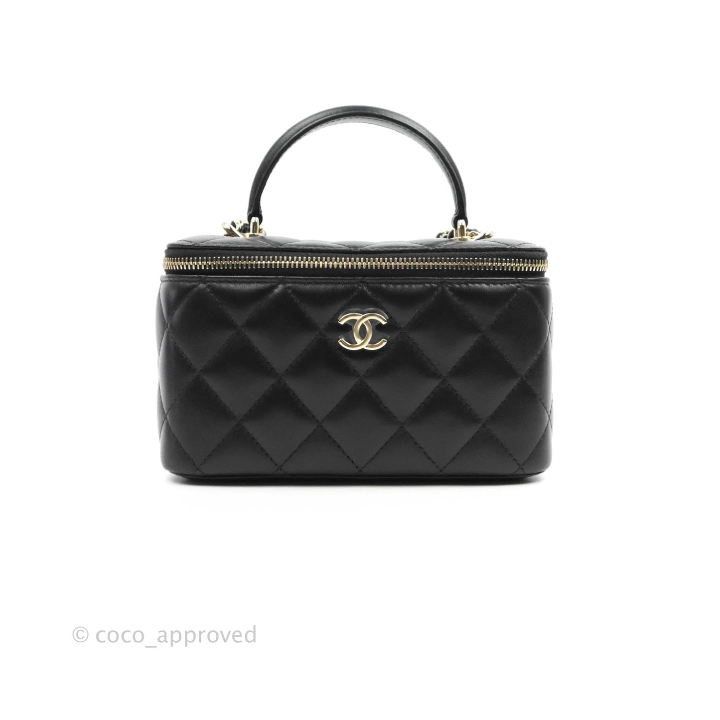 Chanel Classic Vanity Rectangular Top Handle With Chain Black Lambskin Gold Hardware