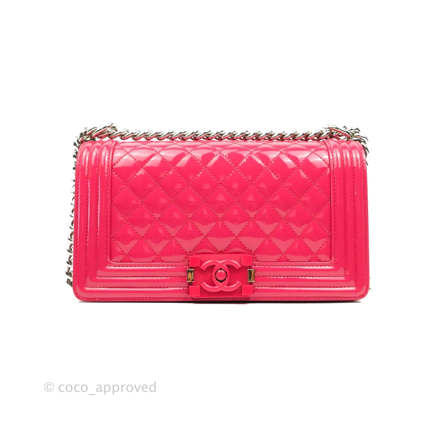 Chanel Quilted Medium Boy Bag Pink Patent Pink & Silver Hardware