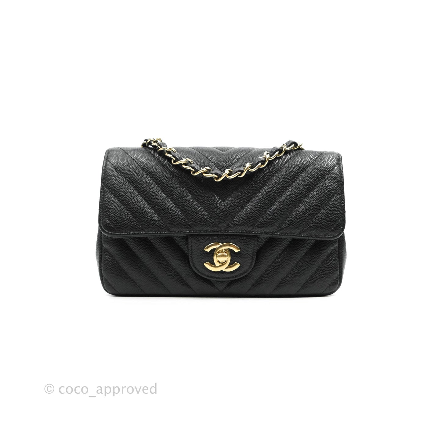 Chanel Chevron Mini Rectangular Flap Black Caviar Gold Hardware 18B