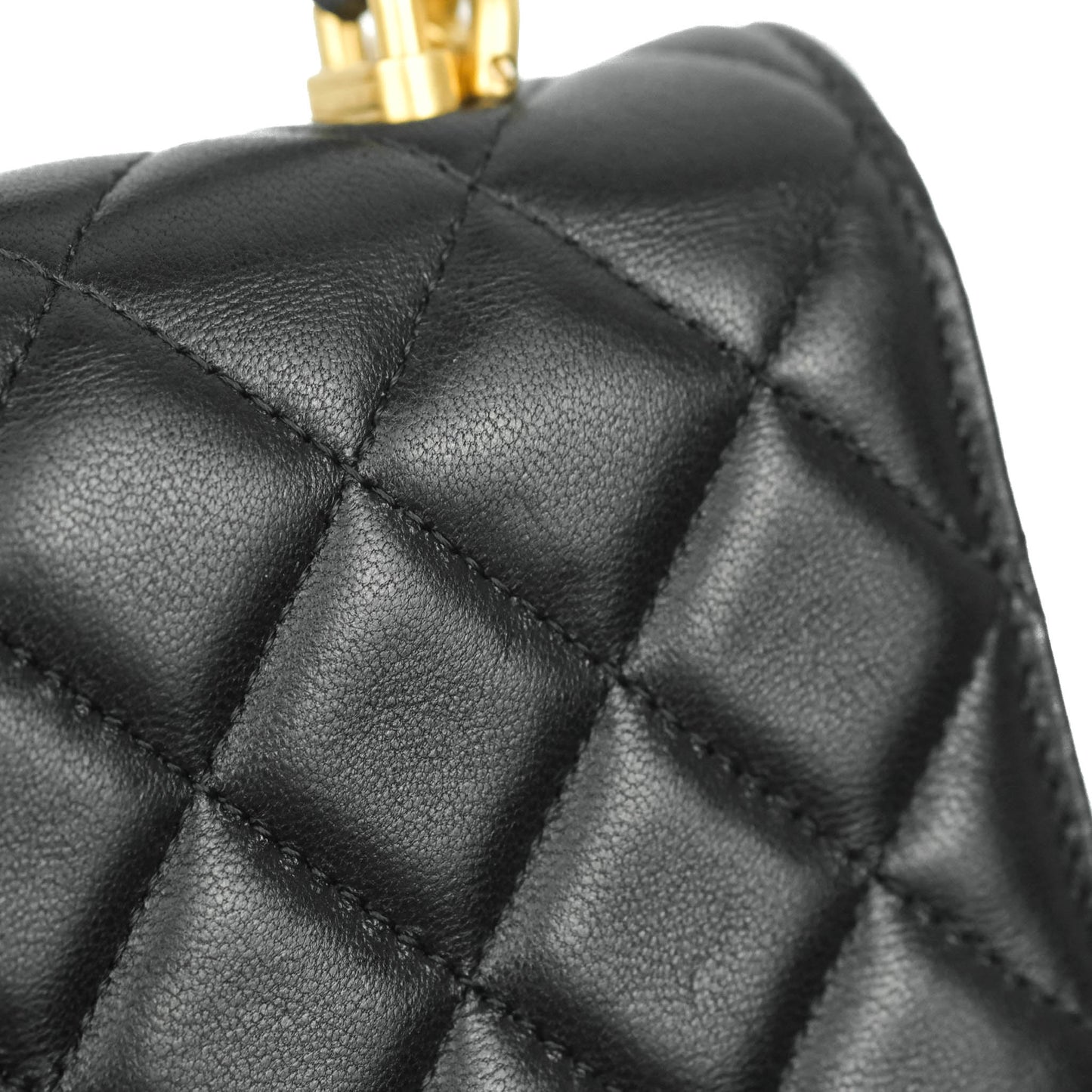 Chanel Mini Handle Flap Coin Purse With Chain Black Lambskin Gold Hardware