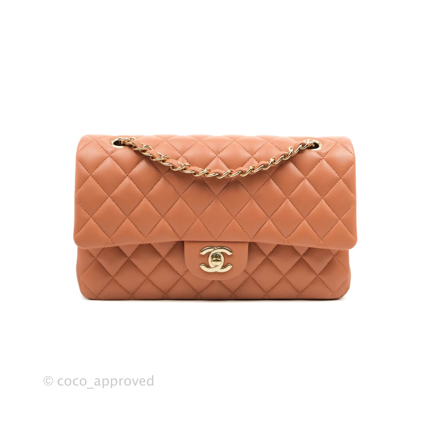 Chanel Classic M/L Medium Double Flap Dark Beige Lambskin Gold Hardware 18C