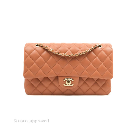 Chanel Classic M/L Medium Double Flap Dark Beige Lambskin Gold Hardware 18C