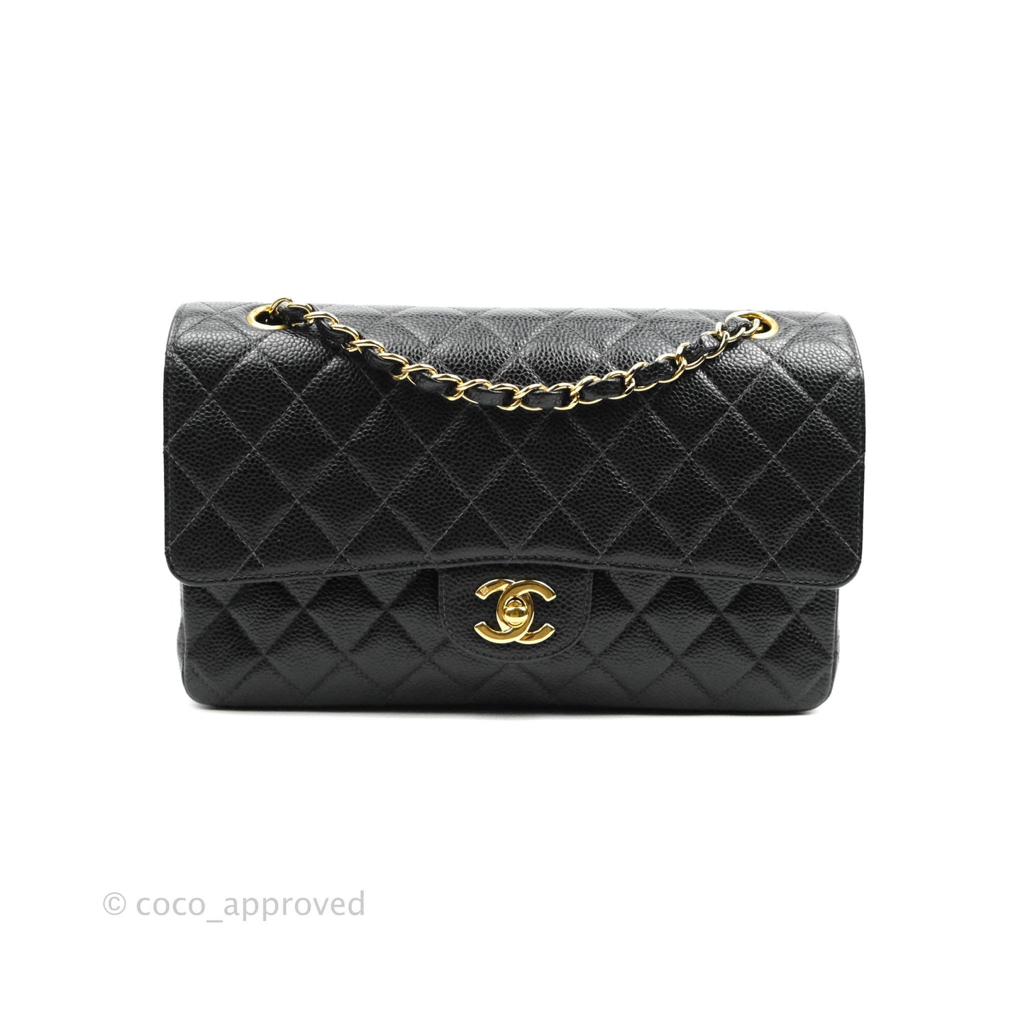Chanel Classic M/L Medium Double Flap Black Caviar 24K Gold Hardware