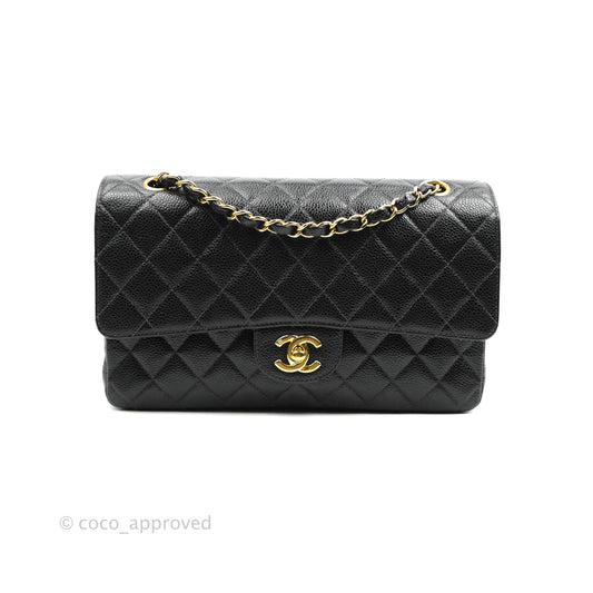 Chanel Classic M/L Medium Double Flap Black Caviar 24K Gold Hardware
