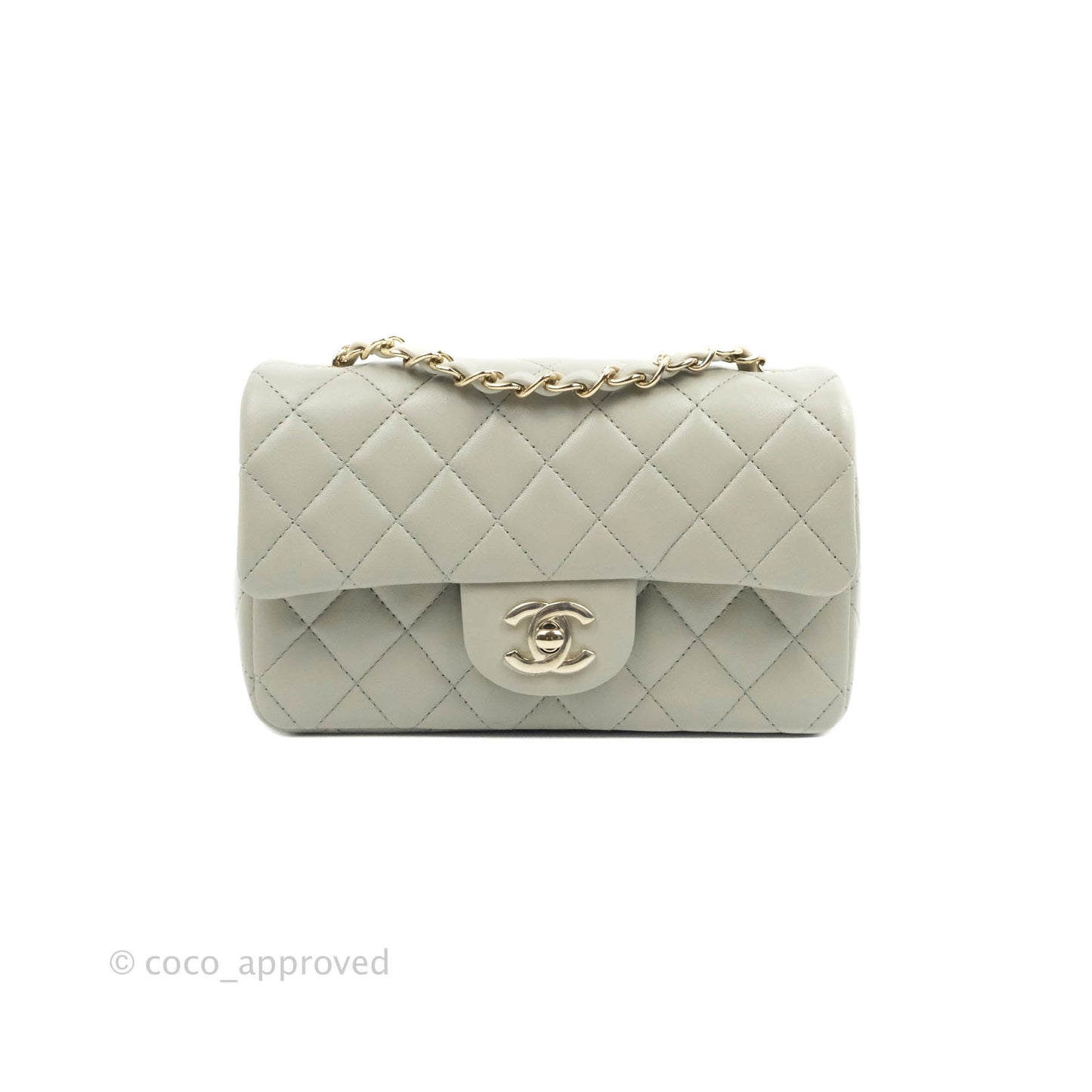 Chanel Quilted Mini Rectangular Flap Light Grey Lambskin Gold Hardware 22C