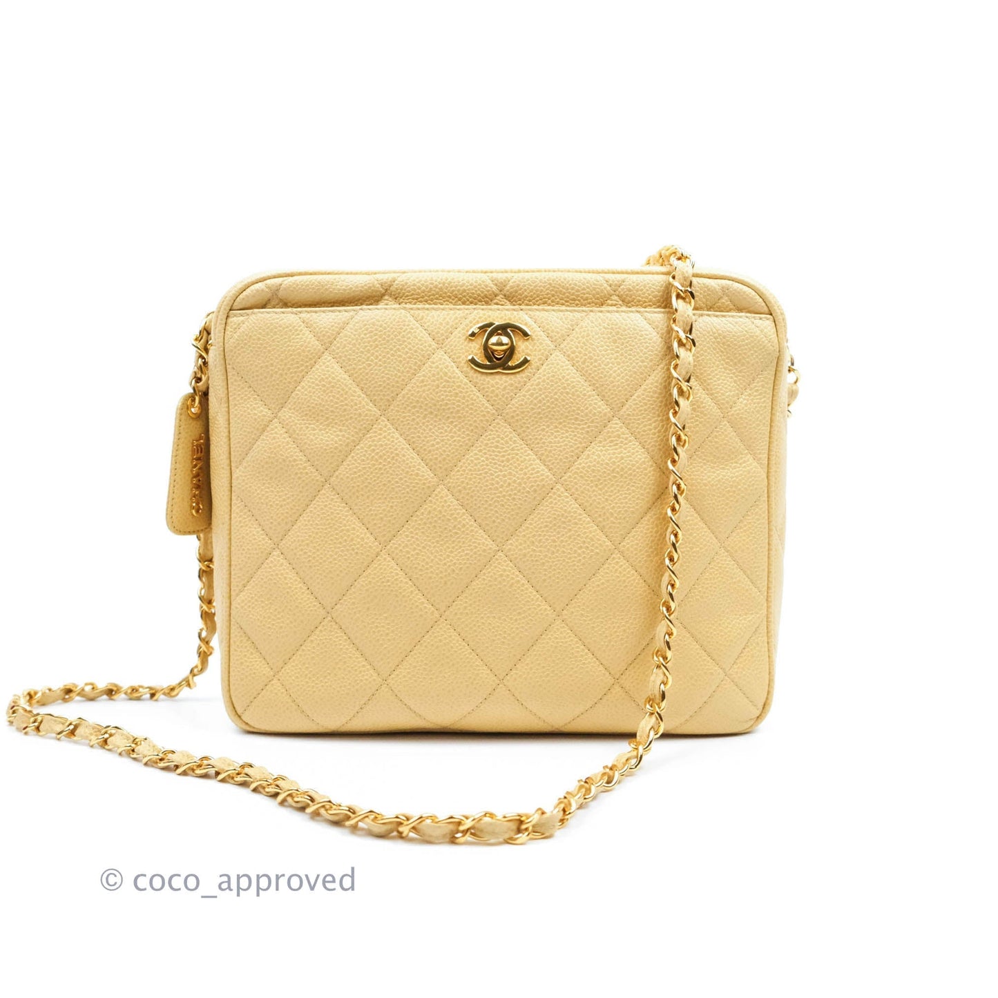 Chanel Vintage CC Large Square Camera Bag Beige Caviar 24K Gold Hardware