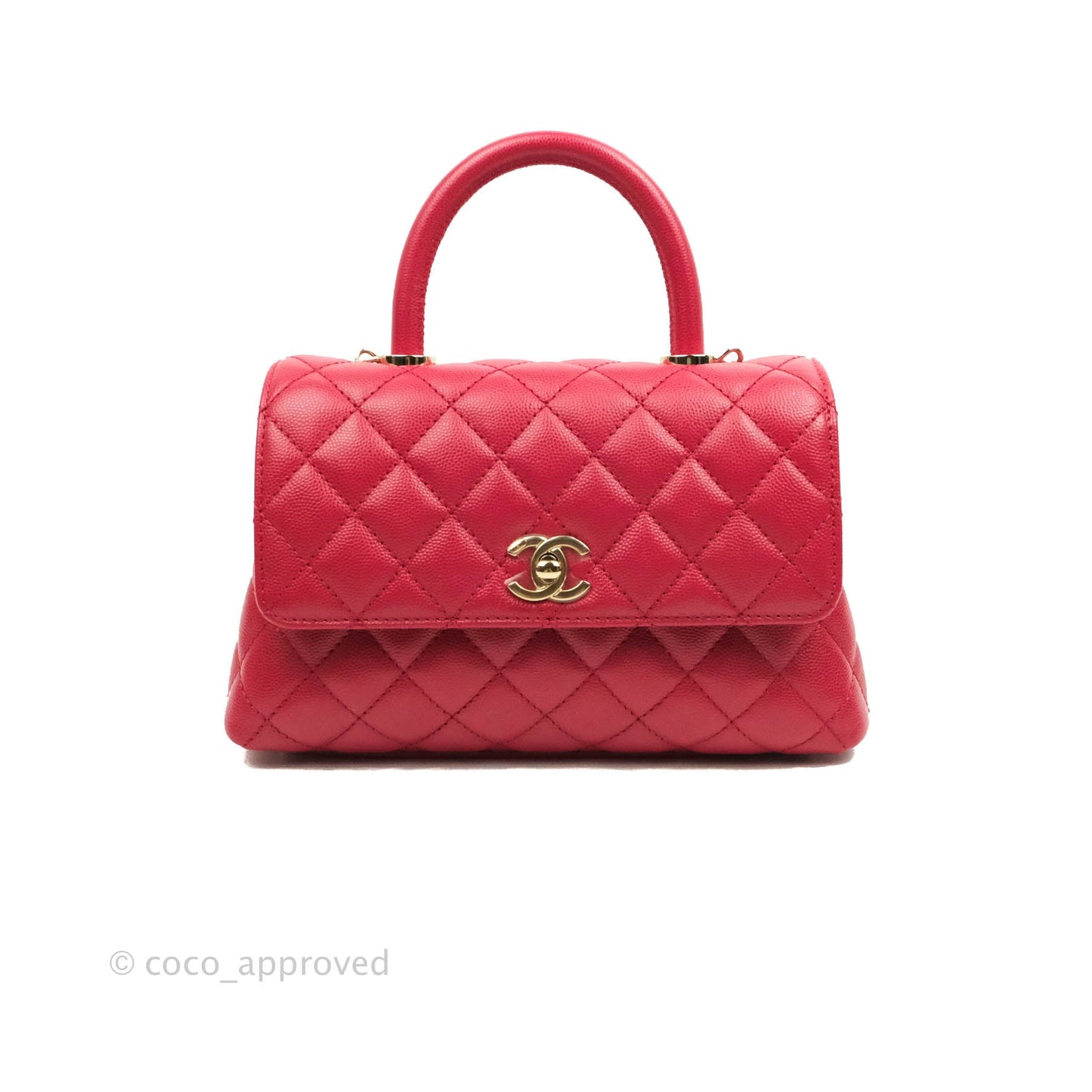 Chanel Small (Mini) Coco Handle Quilted Rosy Red Caviar Gold Hardware 21A