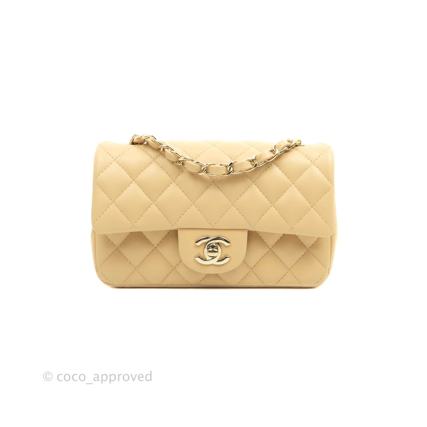 Chanel Classic Mini Rectangular Flap Beige Lambskin Gold Hardware 22C
