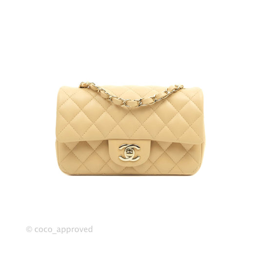 Chanel Classic Mini Rectangular Flap Beige Lambskin Gold Hardware 22C