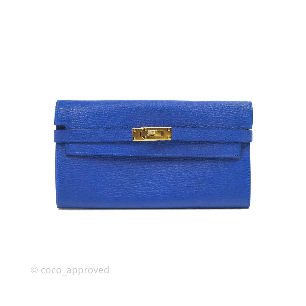 Hermès Kelly Wallet Chevre Mysore Bleu Electrique Gold Hardware