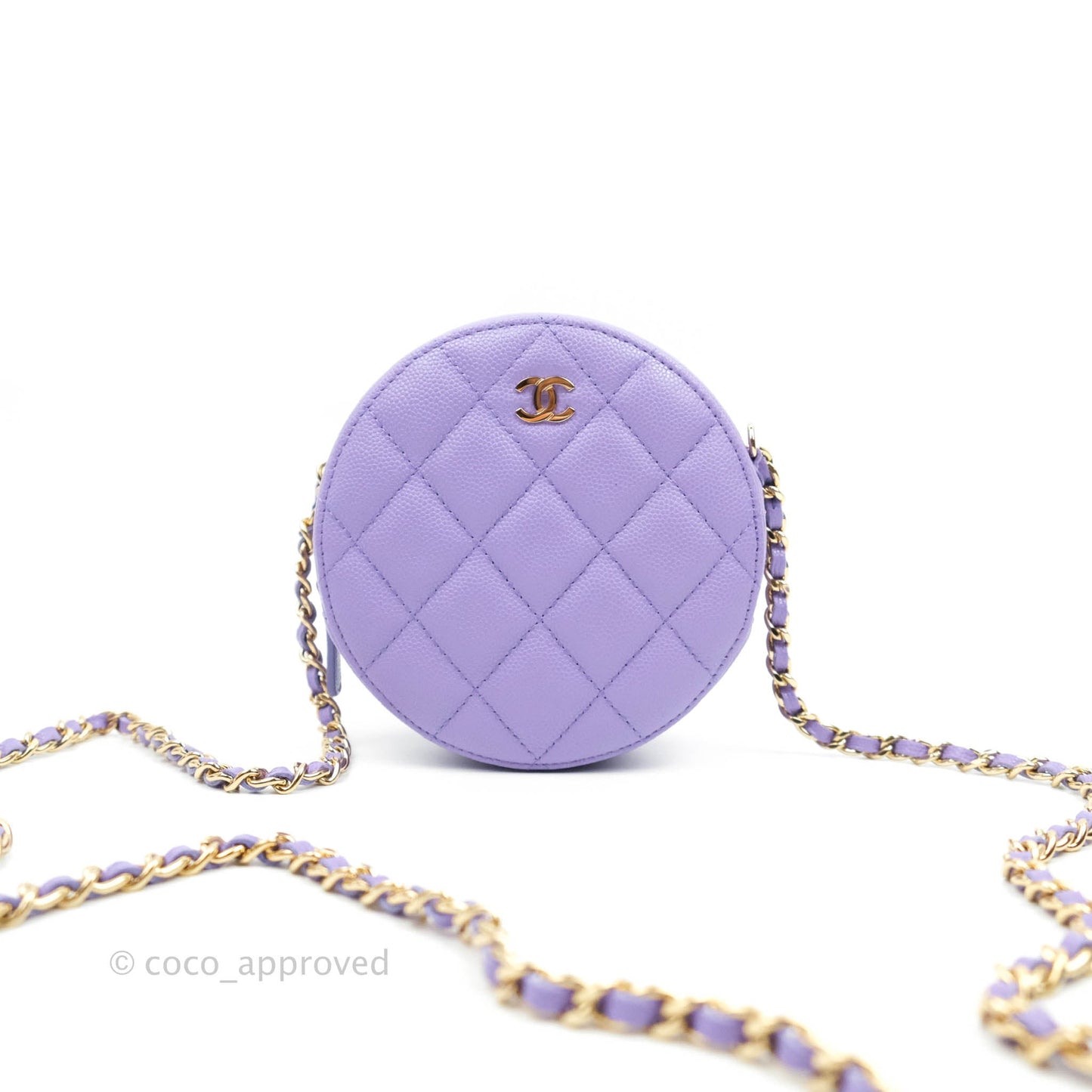 Chanel Round Circle Bag Purple Caviar Gold Hardware 20S