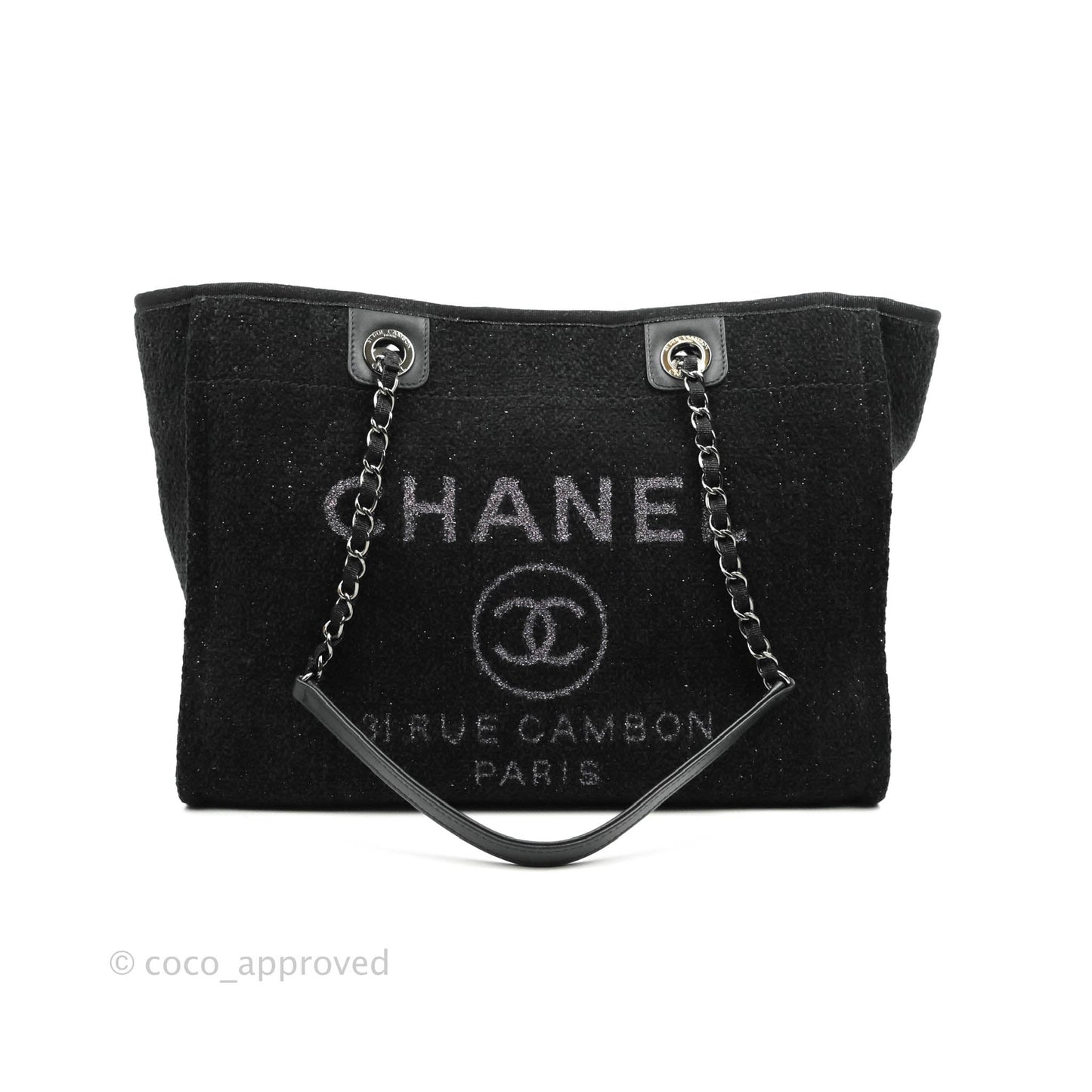 Chanel Medium Deauville Black Glitter Lurex Tote Bag 19A