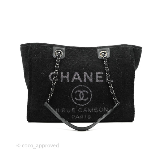 Chanel Medium Deauville Black Glitter Lurex Tote Bag 19A