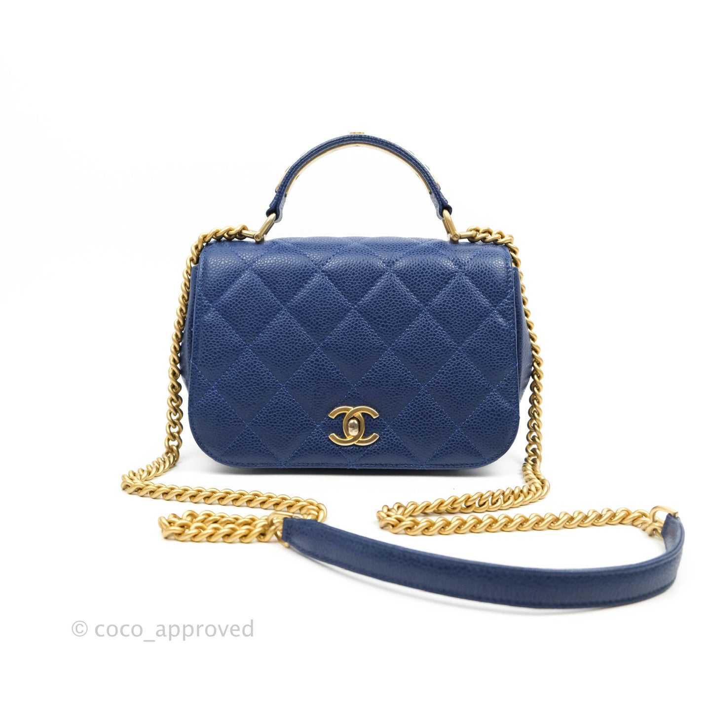 Chanel Mini Carry Around Flap Bag Blue Caviar Aged Gold Hardware