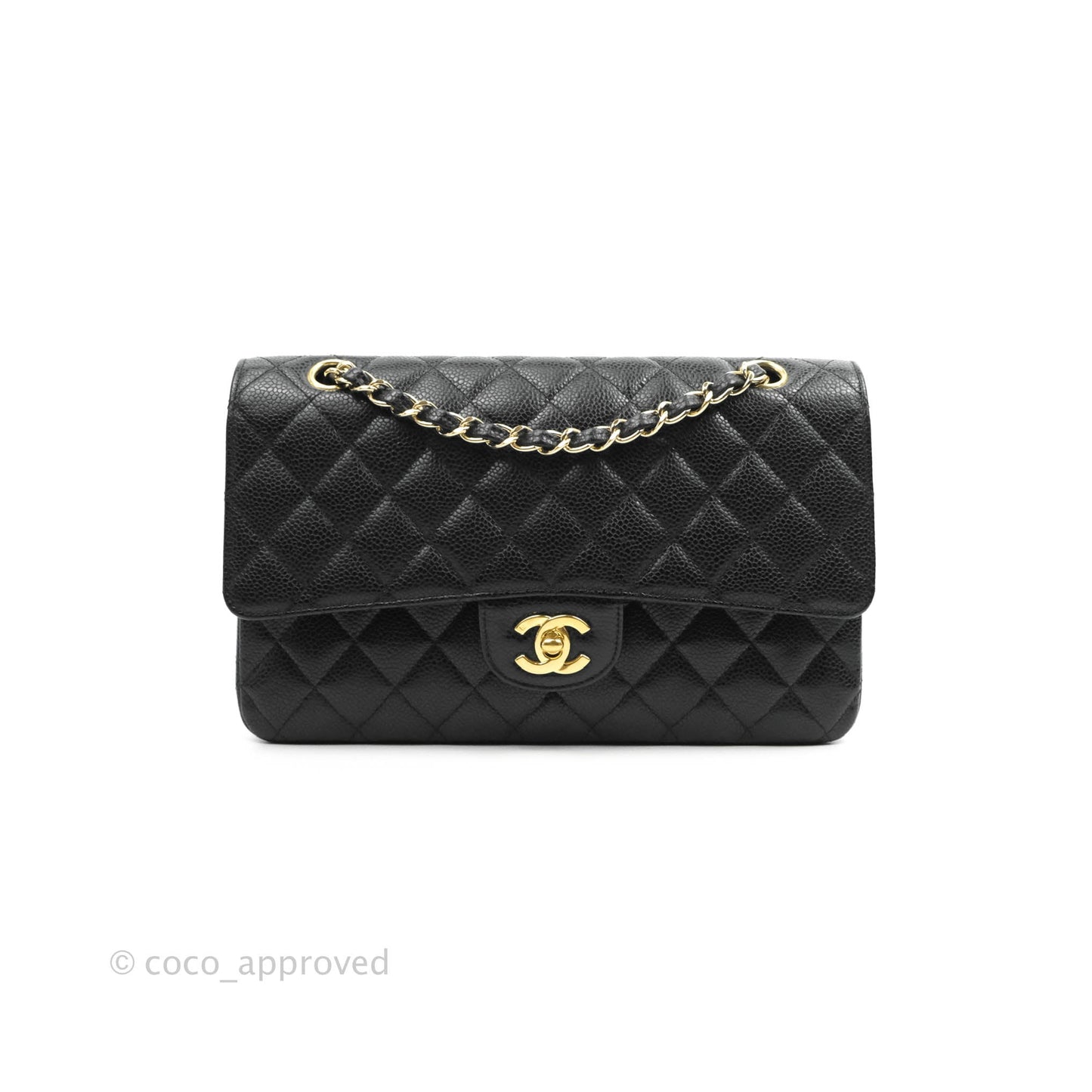 Chanel Classic M/L Medium Double Flap Black Caviar 24K Gold Hardware