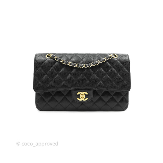 Chanel Classic M/L Medium Double Flap Black Caviar 24K Gold Hardware
