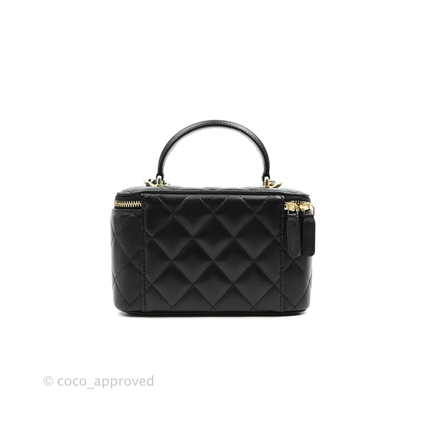 Chanel Classic Vanity Rectangular Top Handle With Chain Black Lambskin Gold Hardware