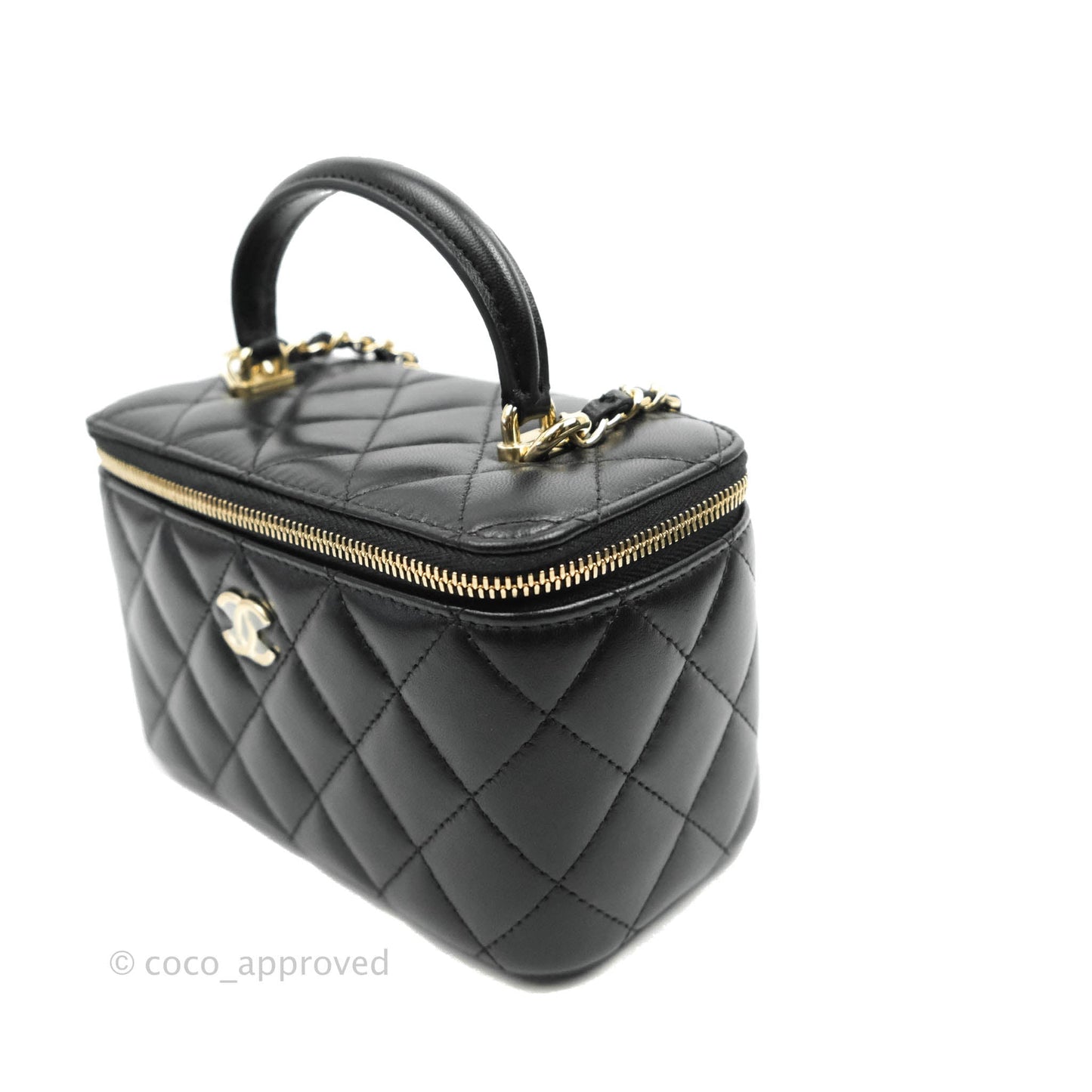 Chanel Classic Vanity Rectangular Top Handle With Chain Black Lambskin Gold Hardware