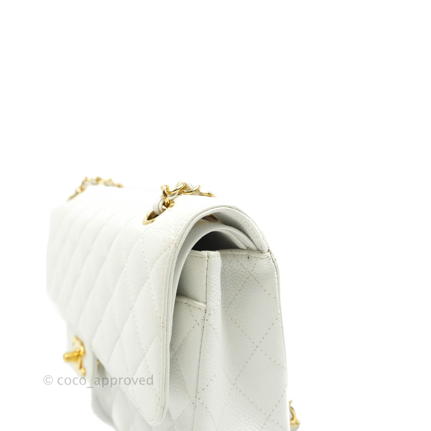 Chanel Quilted M/L Medium Double Flap White Caviar Gold Hardware