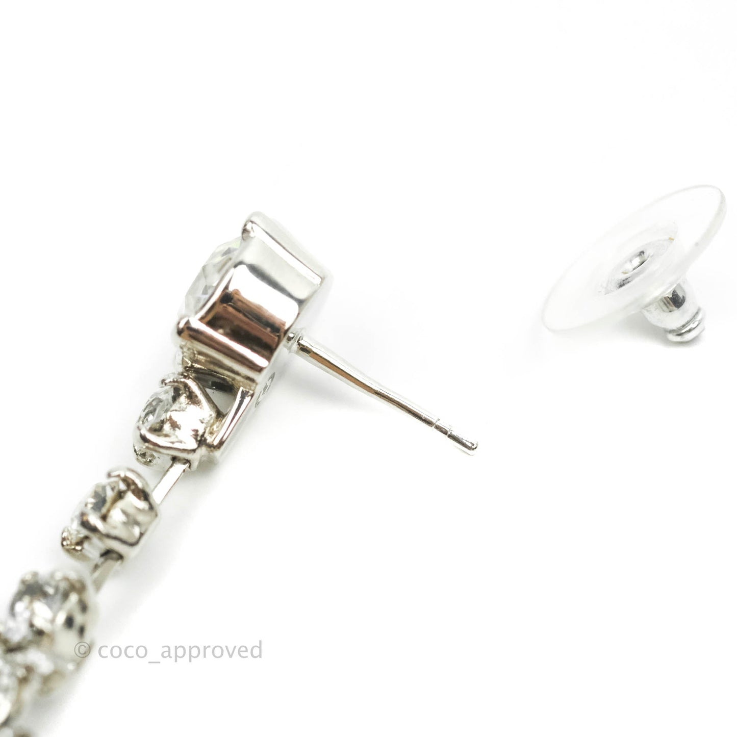 Chanel Crystal CC Star Drop Earrings Silver Tone 20P