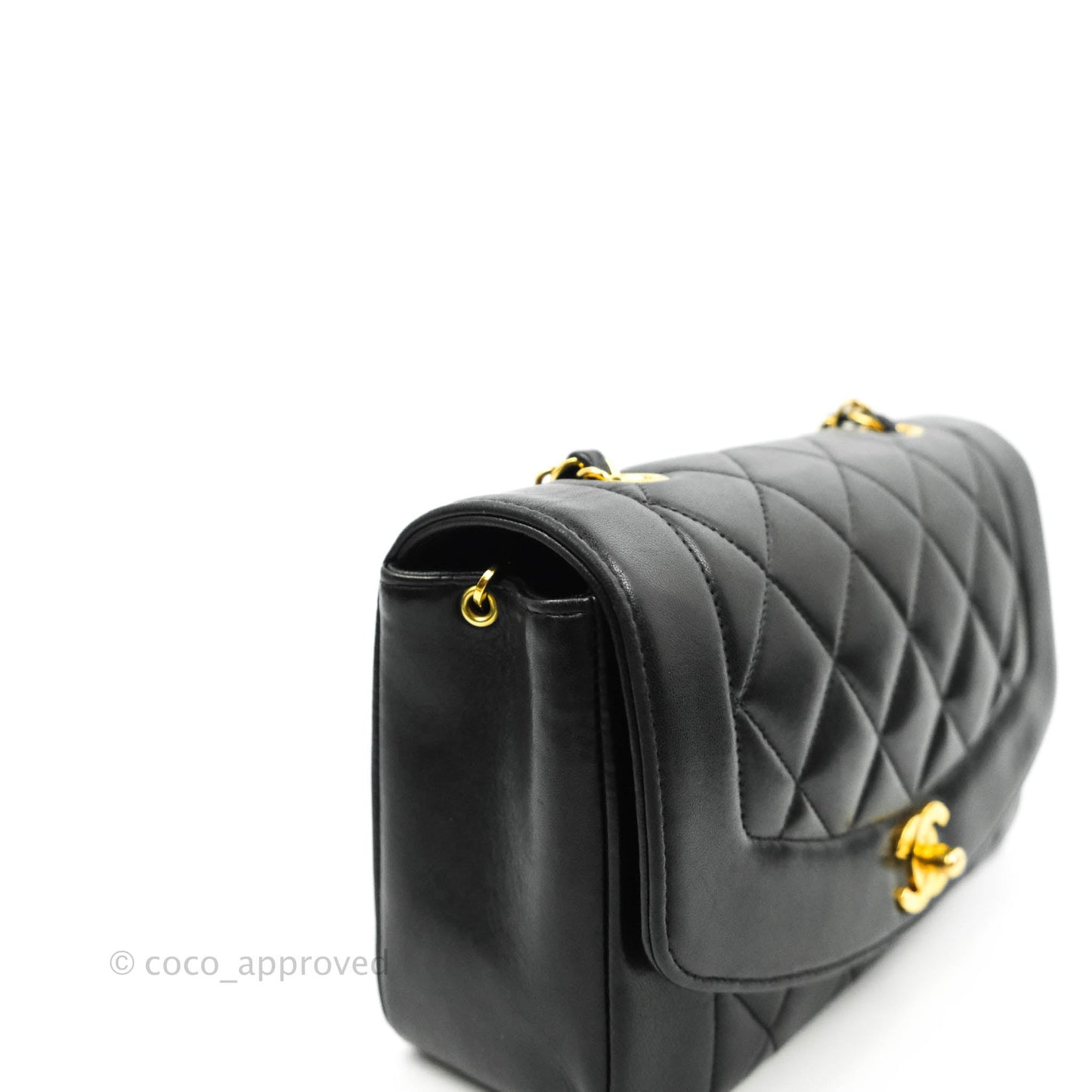 Chanel Vintage Small Quilted Classic Diana Flap Bag Black Lambskin 24K Gold Hardware