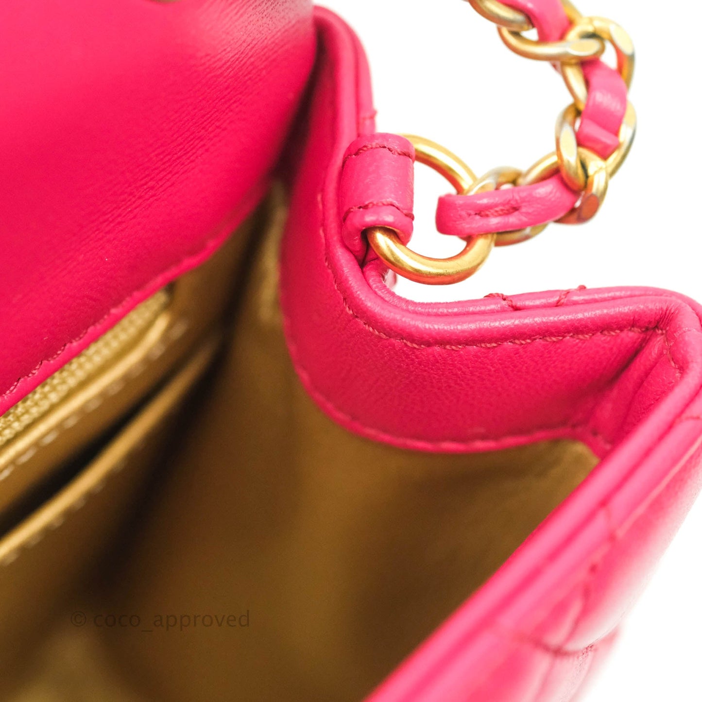 Chanel Pearl Crush Mini Square Quilted Pink Lambskin Aged Gold Hardware