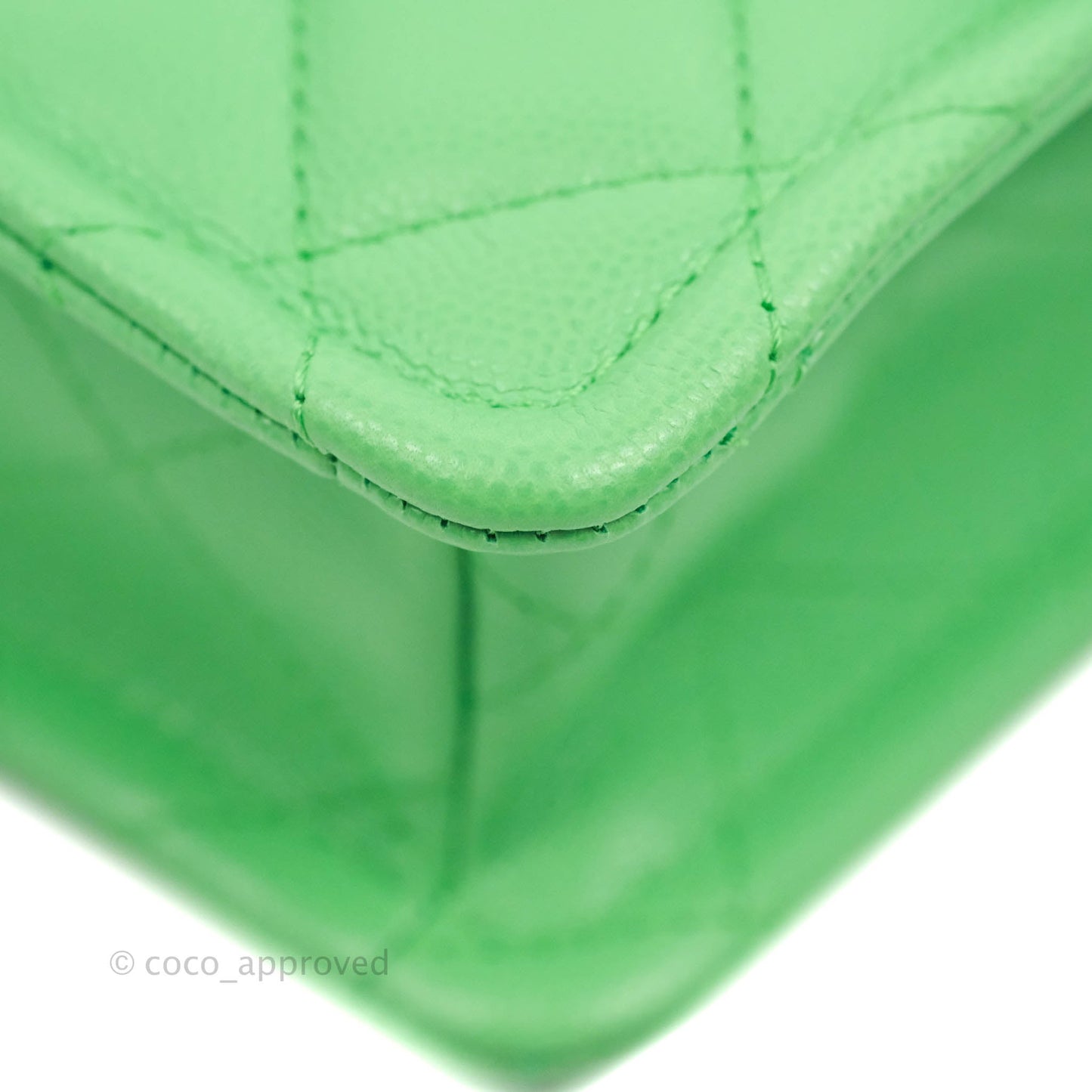 Chanel Mini Square Sweet Quilted Flap Green Caviar Aged Gold Hardware 21P
