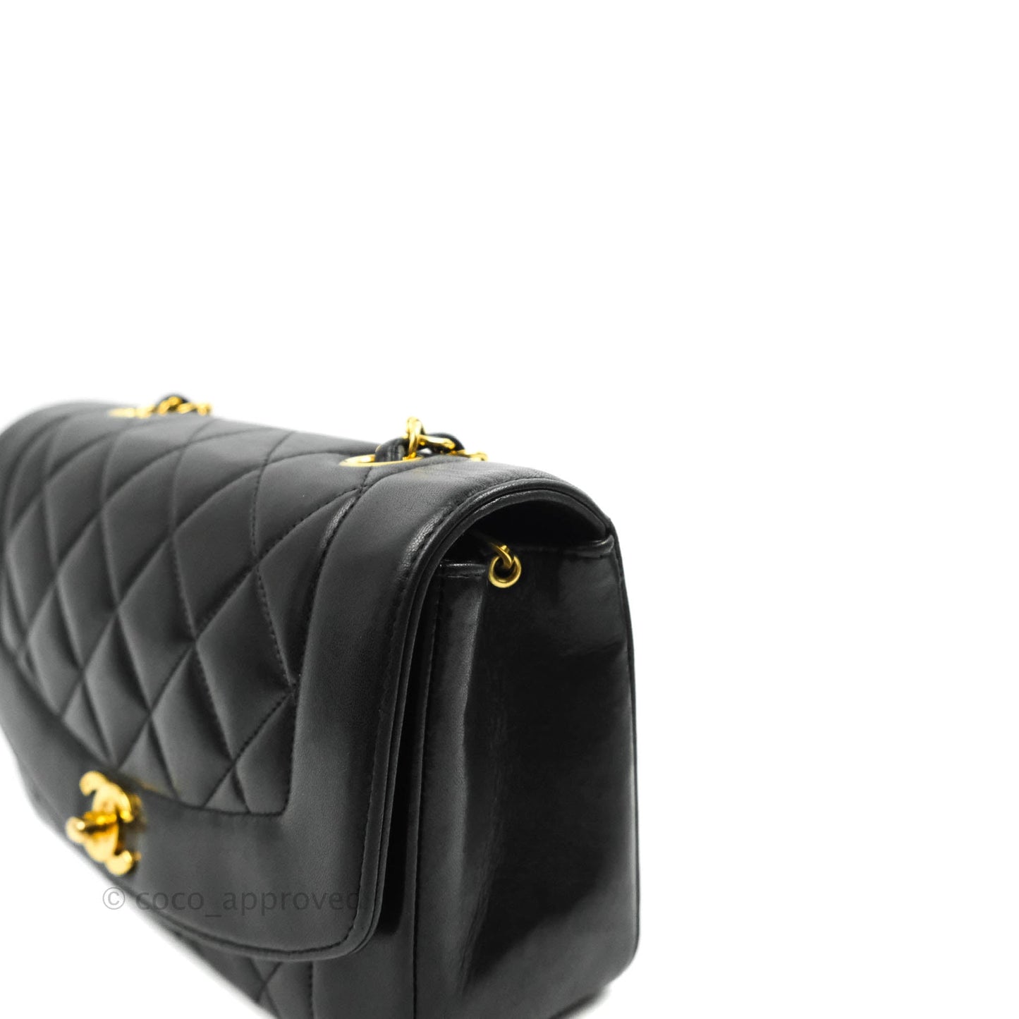 Chanel Vintage Small Quilted Classic Diana Flap Bag Black Lambskin 24K Gold Hardware