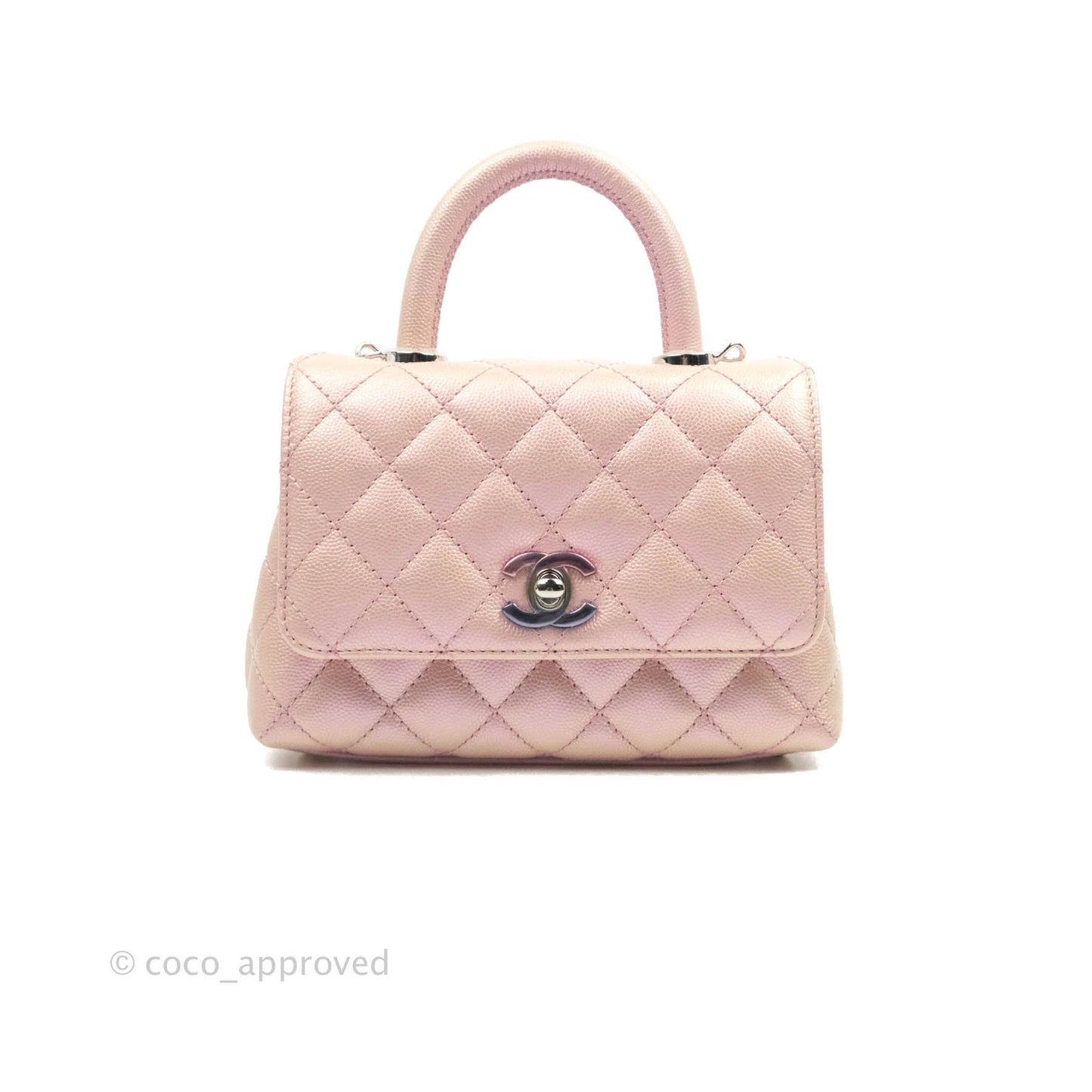 Chanel Mini Coco Handle Iridescent Pink Caviar Rainbow Hardware