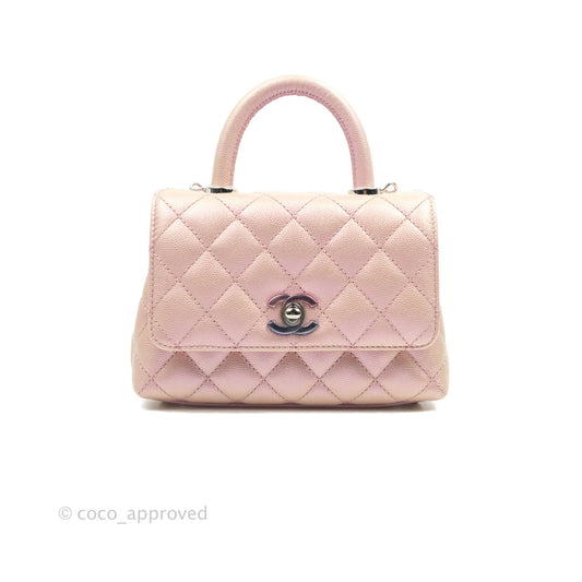 Chanel Mini Coco Handle Iridescent Pink Caviar Rainbow Hardware