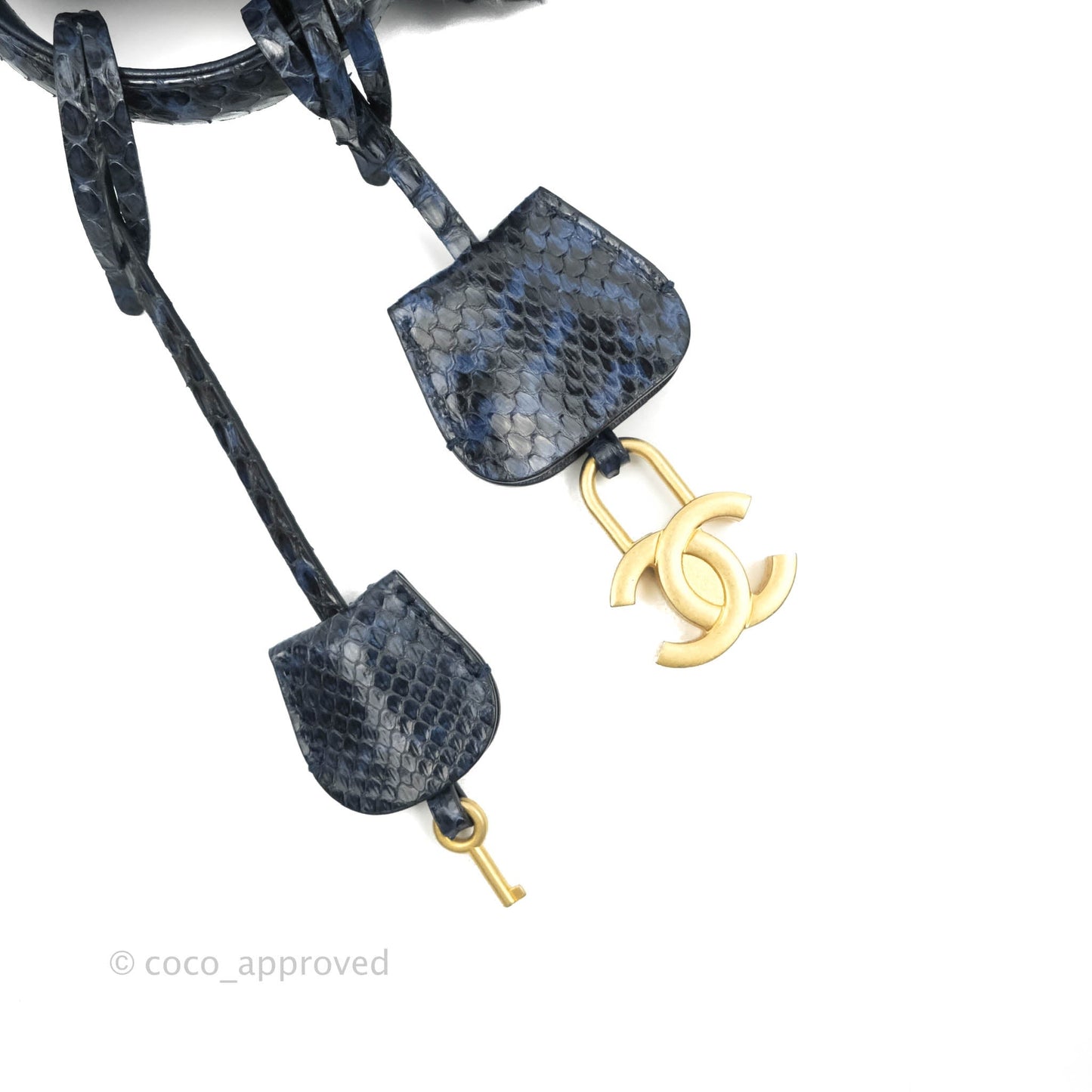 Chanel Quilted Small CC Filigree Vanity Case Navy Tweed Python Handle