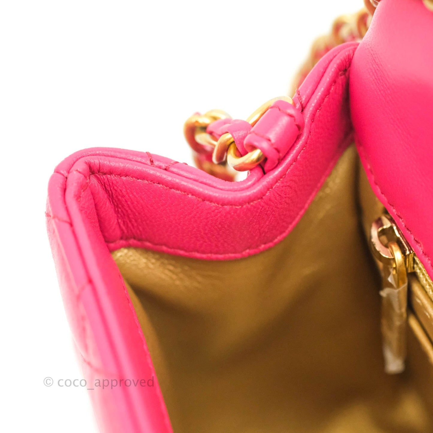 Chanel Pearl Crush Mini Square Quilted Pink Lambskin Aged Gold Hardware