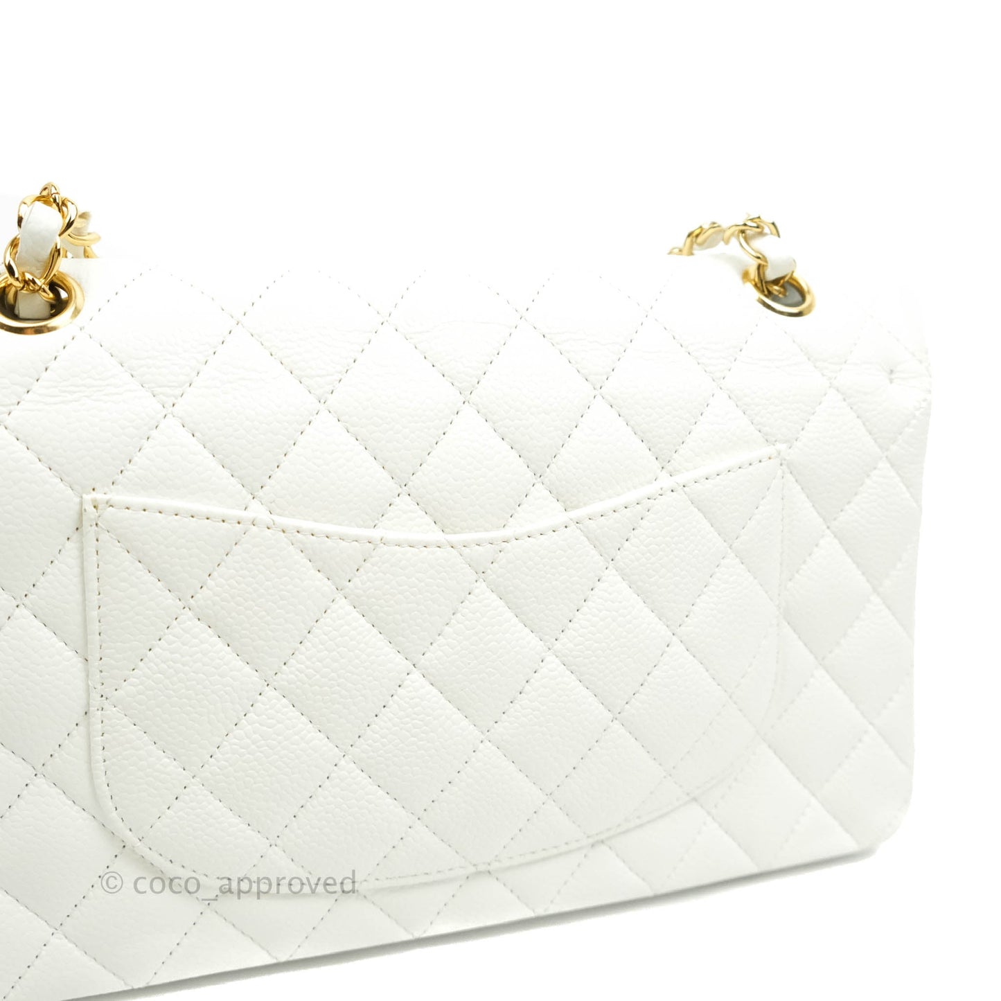 Chanel Quilted M/L Medium Double Flap White Caviar Gold Hardware