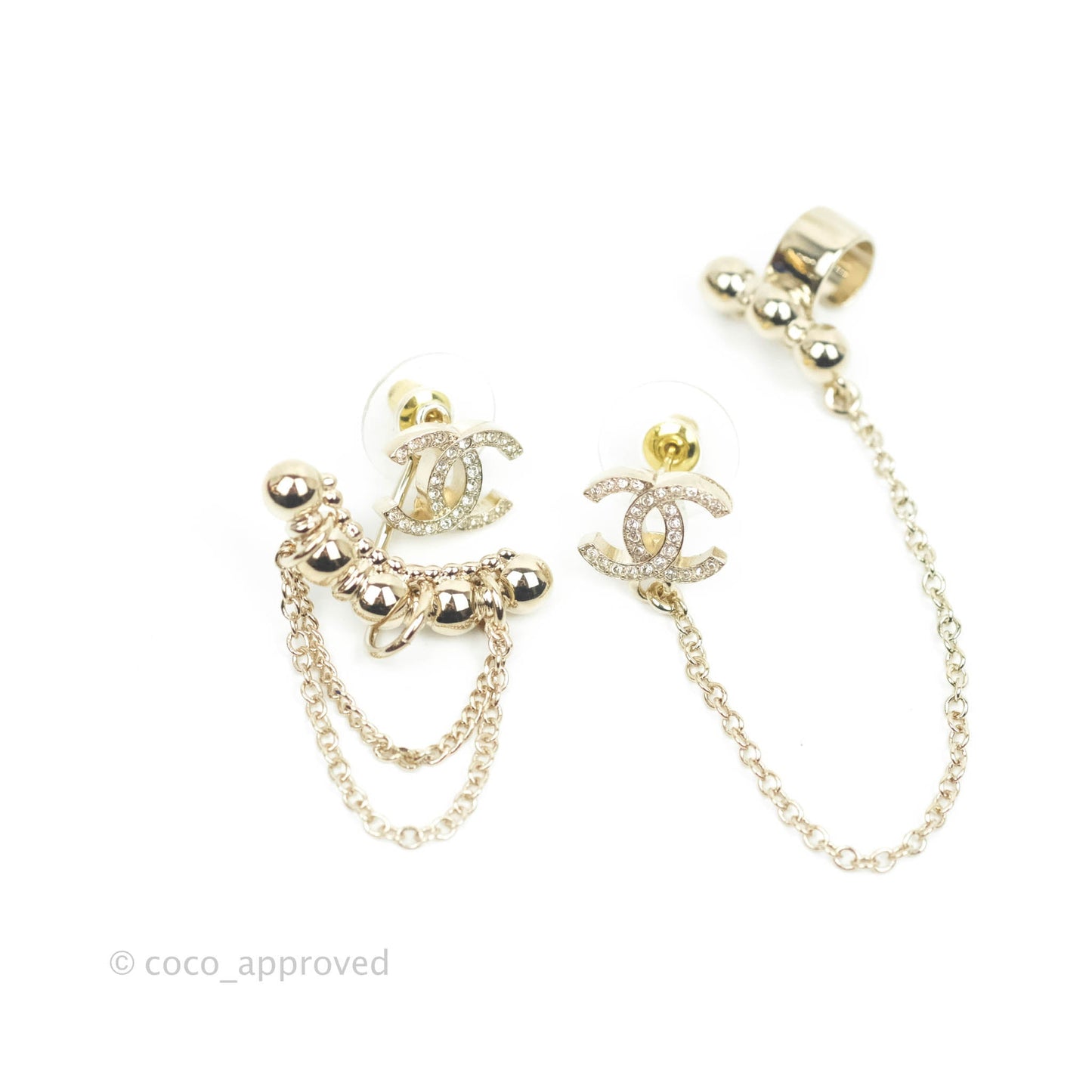 Chanel Earrings Earcuff Crystal Gold