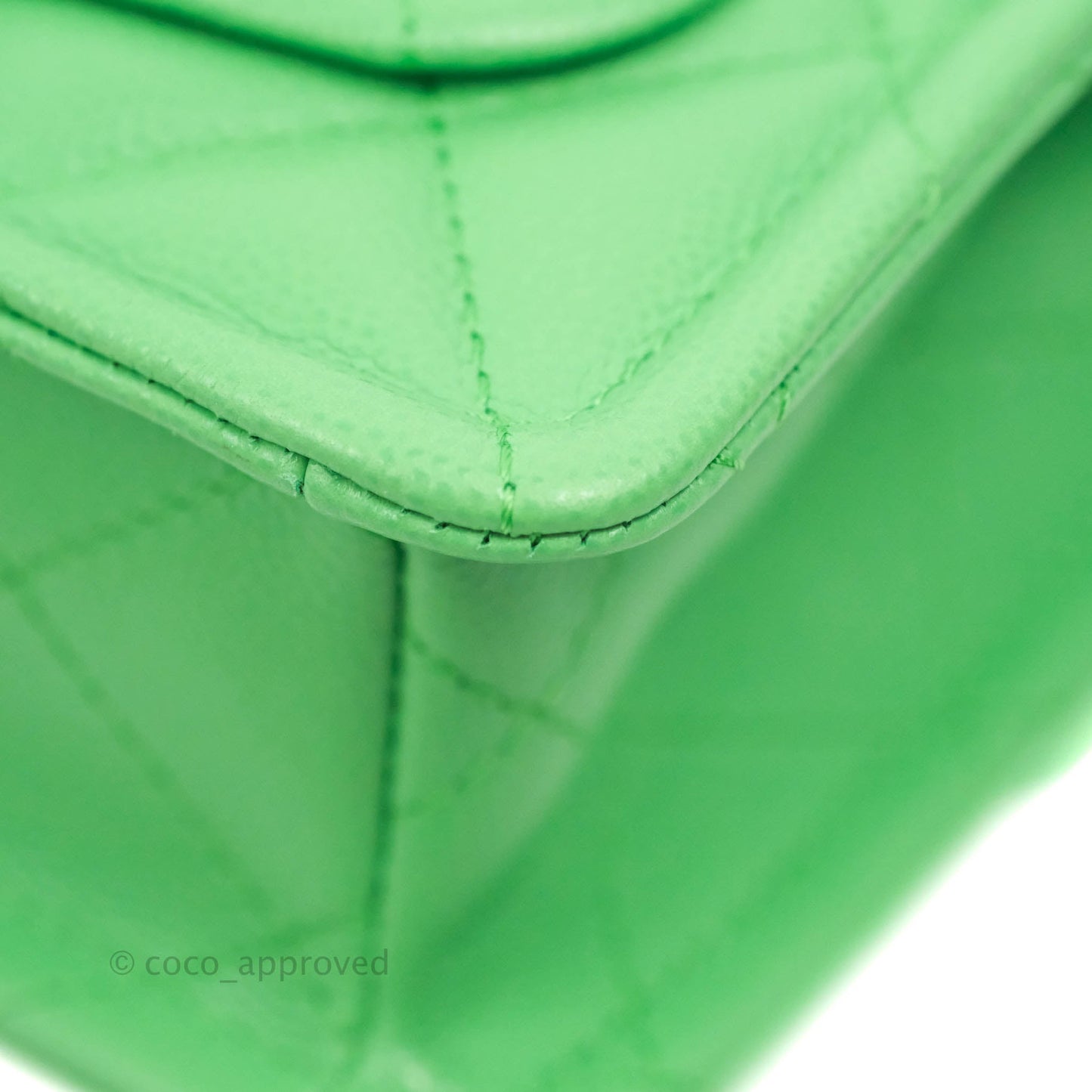 Chanel Mini Square Sweet Quilted Flap Green Caviar Aged Gold Hardware 21P