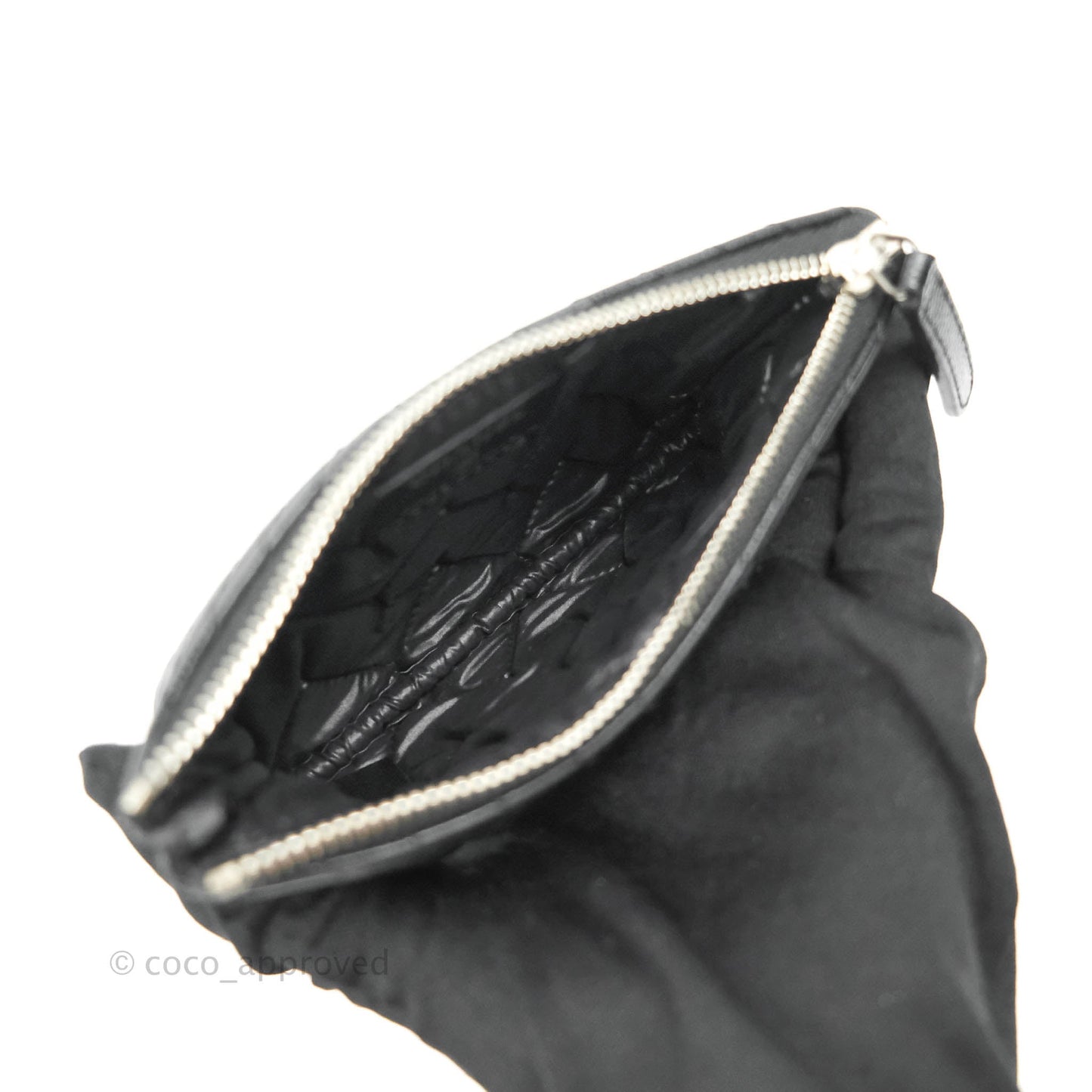 Chanel Chevron Mini O Case Black Caviar Silver Hardware