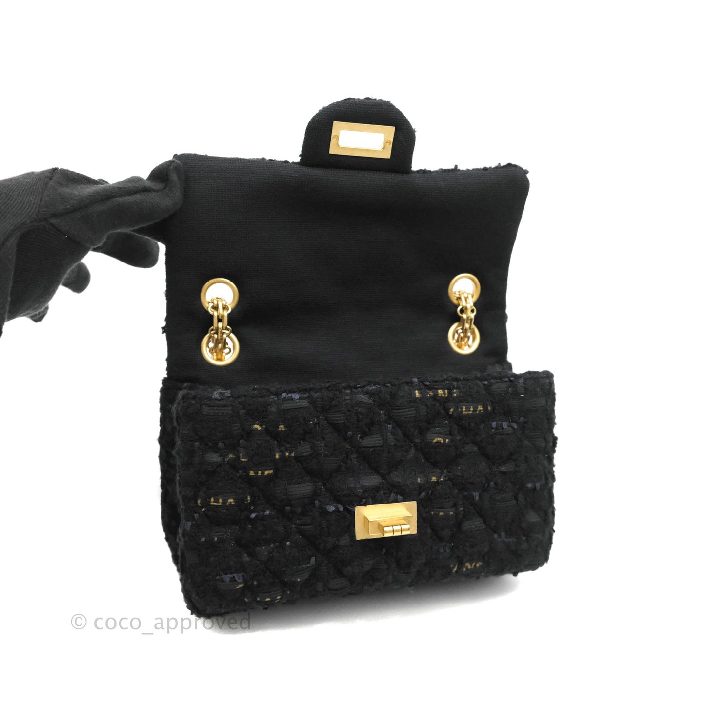Chanel Mini Reissue 224 Tweed Black Aged Gold Hardware