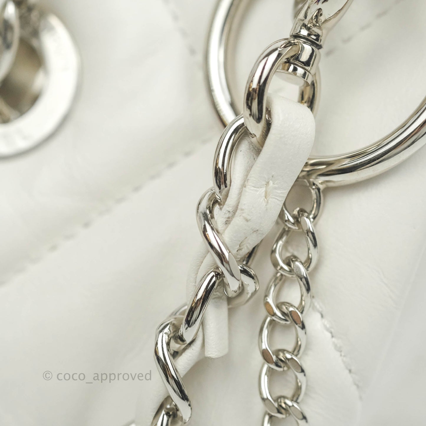 Chanel Calfskin Small Bowling Bag White Silver Hardware