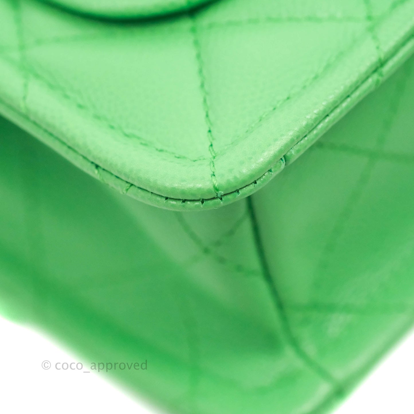 Chanel Mini Square Sweet Quilted Flap Green Caviar Aged Gold Hardware 21P