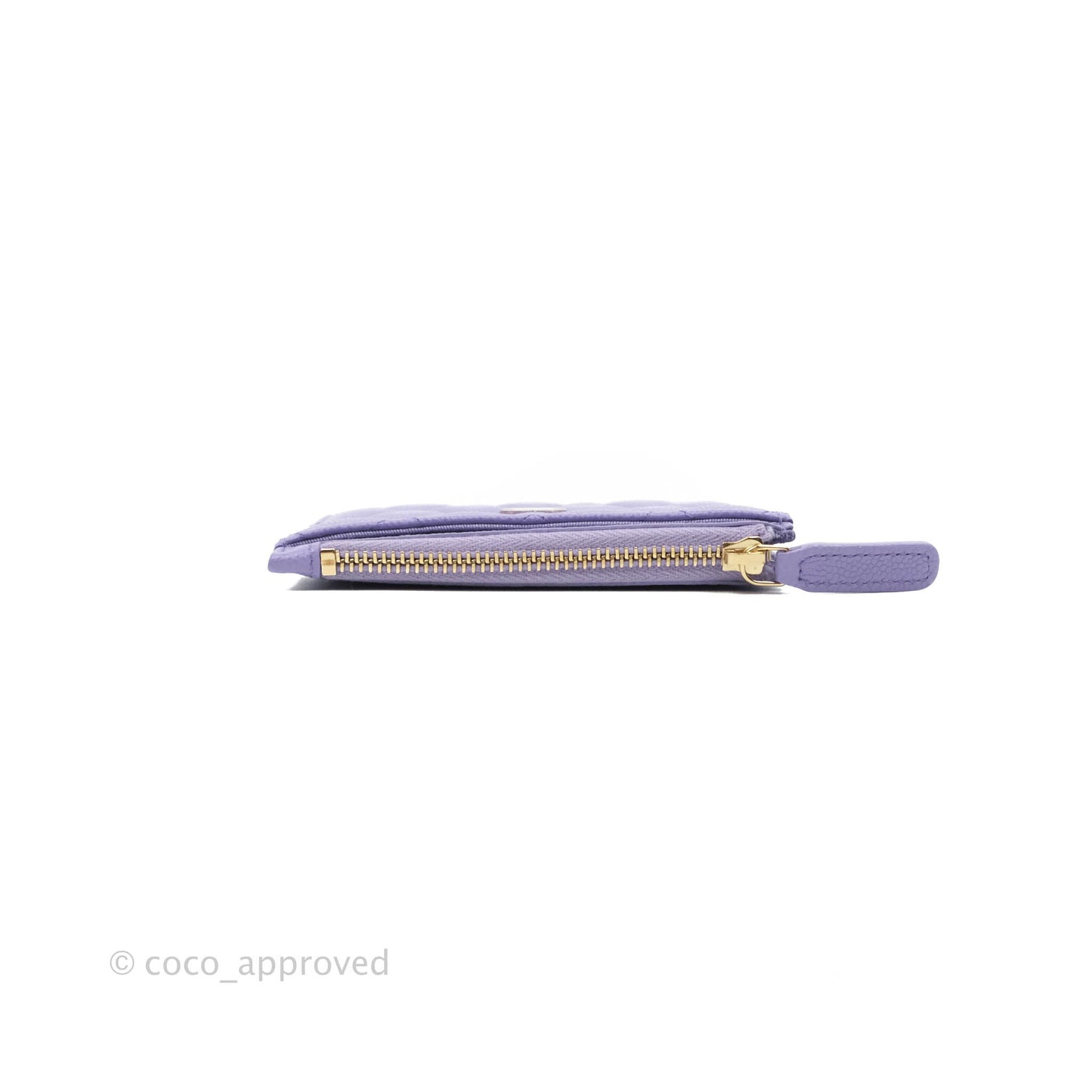 Chanel Quilted CC Zipped Card Holder Caviar Purple Gold Hardware