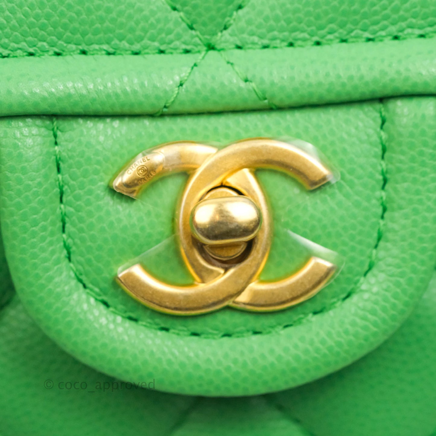 Chanel Mini Square Sweet Quilted Flap Green Caviar Aged Gold Hardware 21P