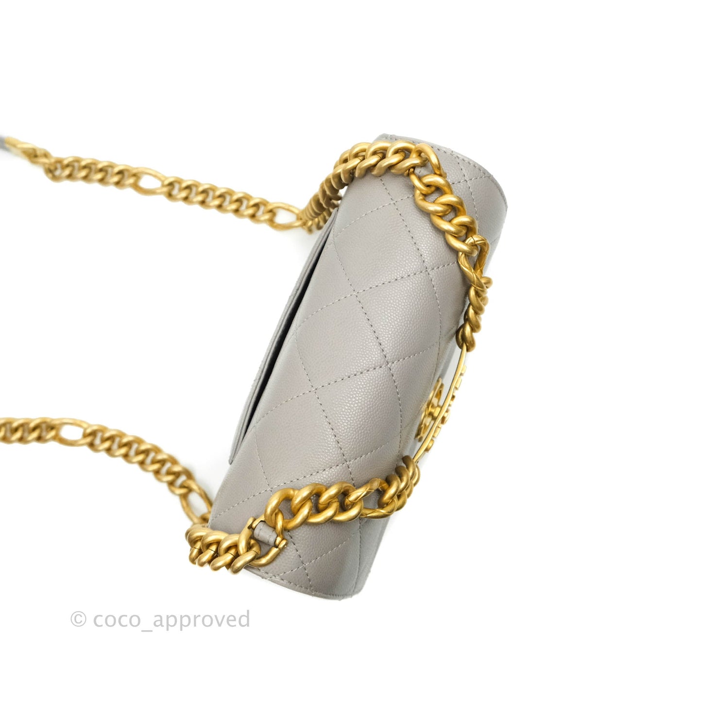 Chanel Flat Quilted Mini Flap Bag Grey Caviar Aged Gold Hardware 21B