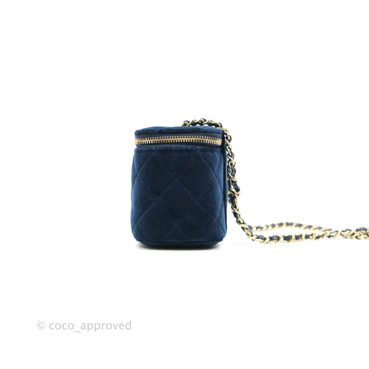 Chanel Classic Mini Crystal Pearl Crush Vanity With Chain Navy Velvet Gold Hardware