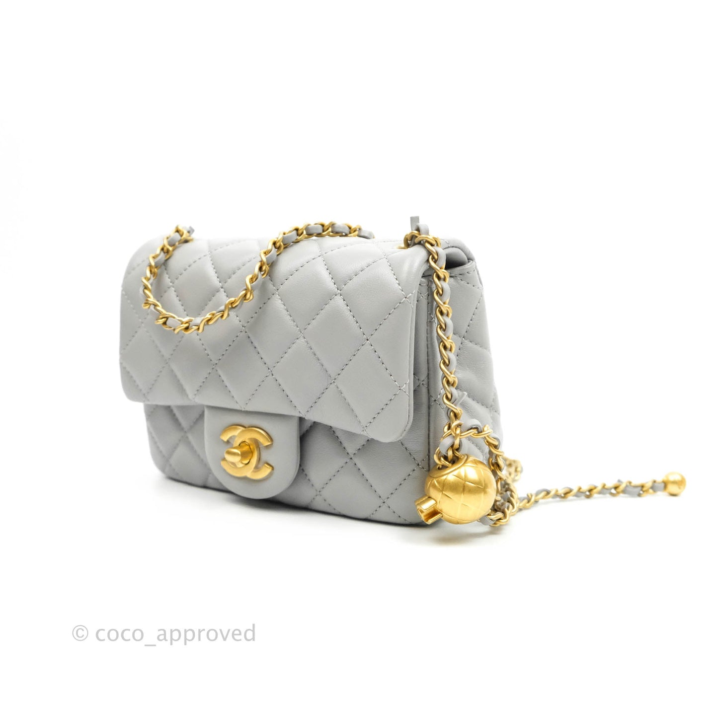 Chanel Pearl Crush Mini Square Quilted Grey Lambskin Aged Gold Hardware