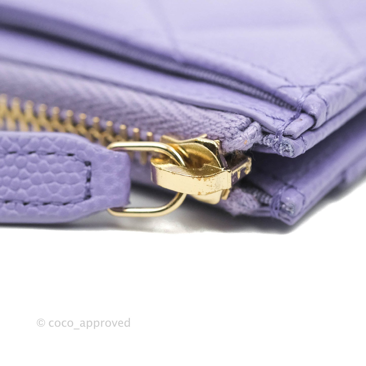 Chanel Quilted CC Zipped Card Holder Caviar Purple Gold Hardware