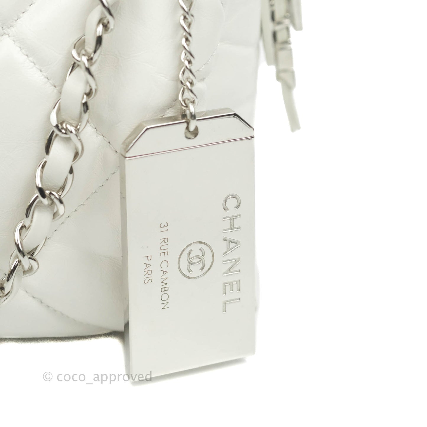 Chanel Calfskin Small Bowling Bag White Silver Hardware