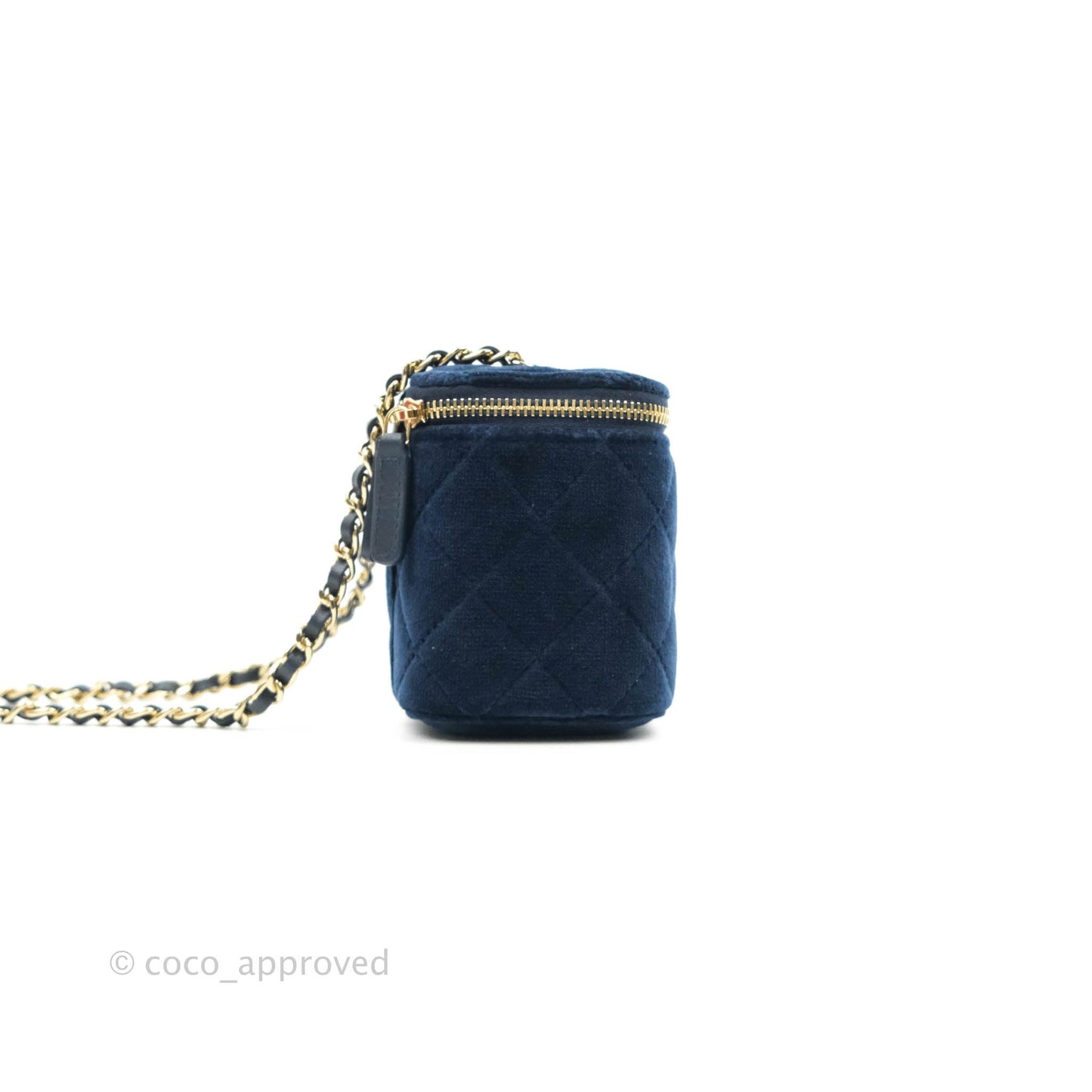 Chanel Classic Mini Crystal Pearl Crush Vanity With Chain Navy Velvet Gold Hardware