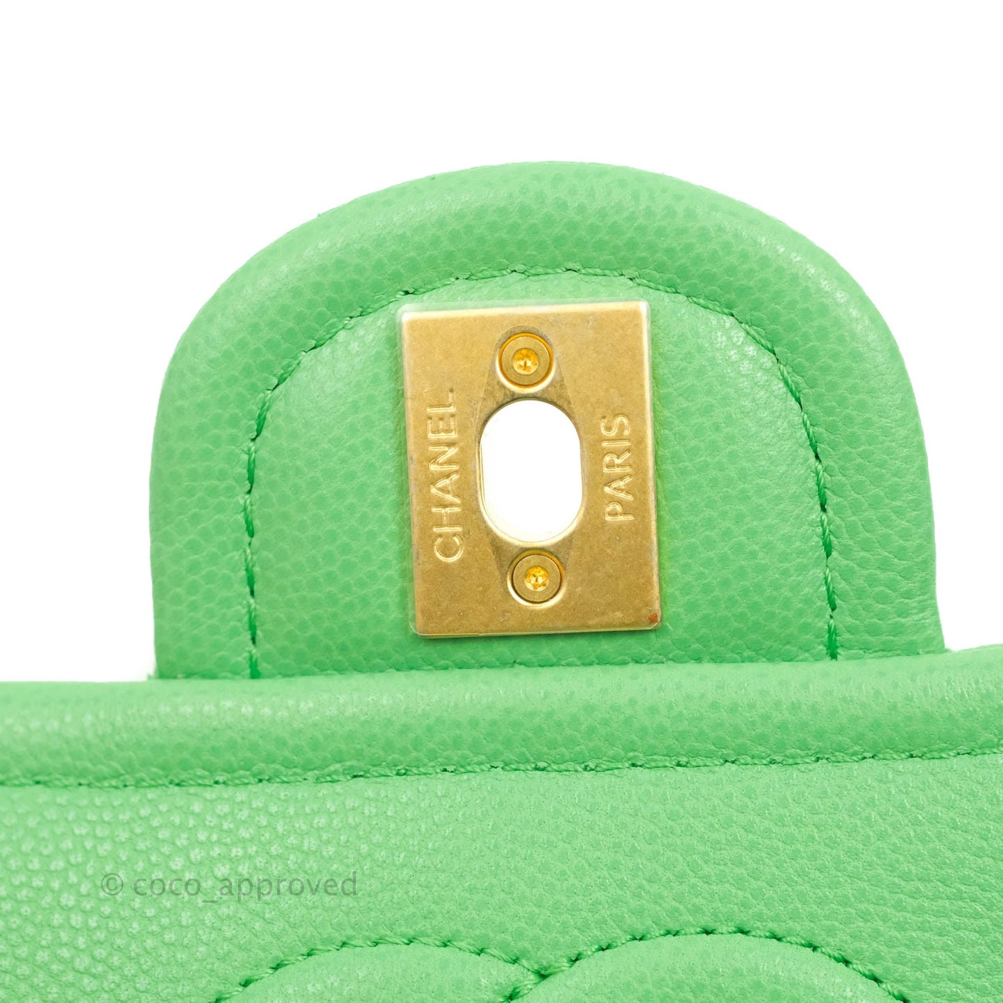Chanel Mini Square Sweet Quilted Flap Green Caviar Aged Gold Hardware 21P