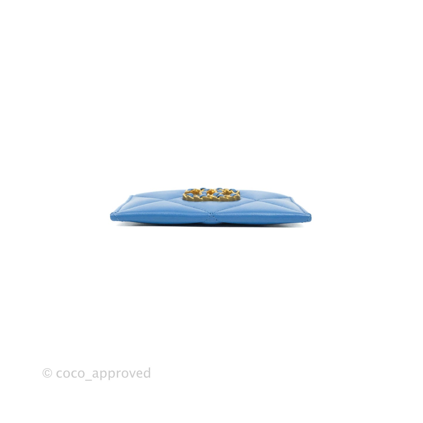 Chanel 19 Quilted Blue Flat Card Holder