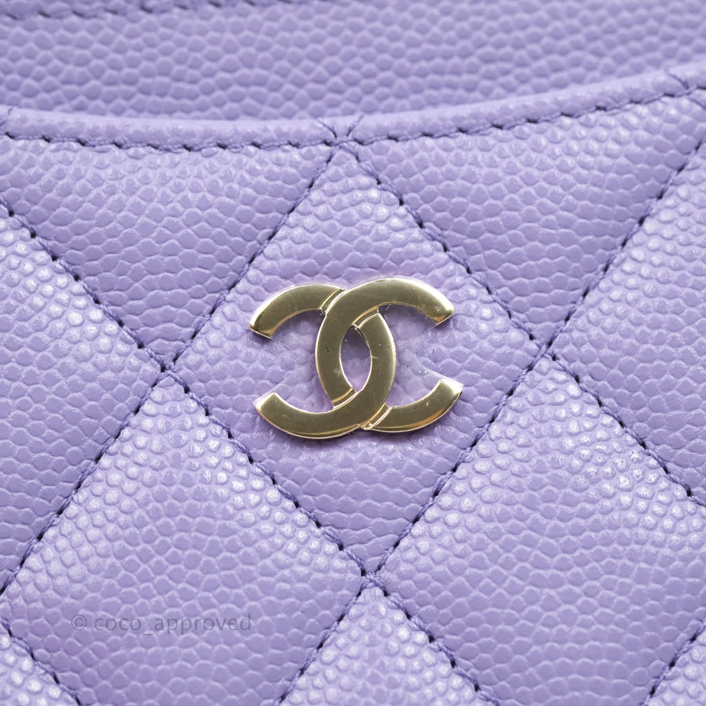 Chanel Quilted CC Zipped Card Holder Caviar Purple Gold Hardware